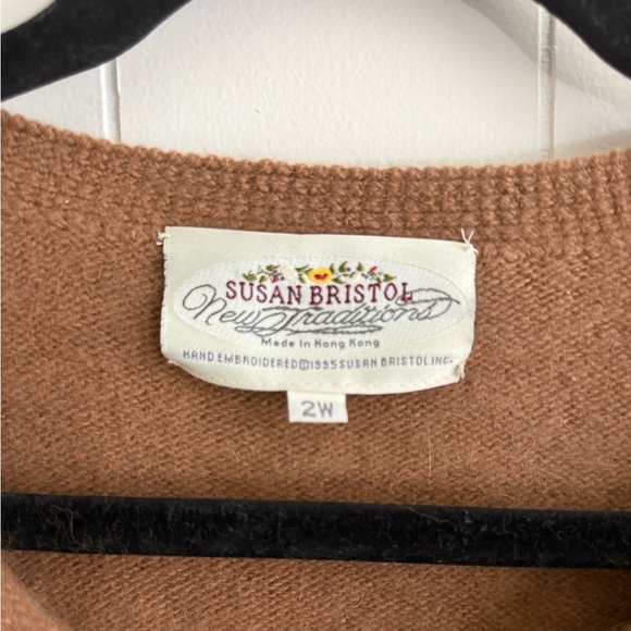 VTG Susan Bristol Rabbit Hair Embroidered Floral Fuzzy Cardigan Sweater Size 2W - Picture 5 of 9